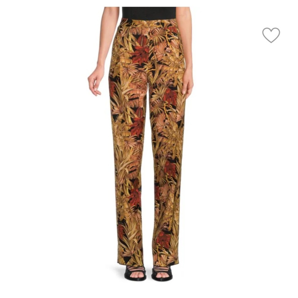 NWT $1,150 Salvatore Ferragamo Foliage Print Pleated Front Straight Pants
